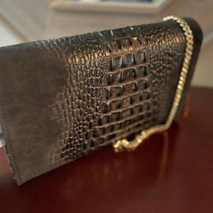 House of Harlow, suede and leather black crocodile clutch